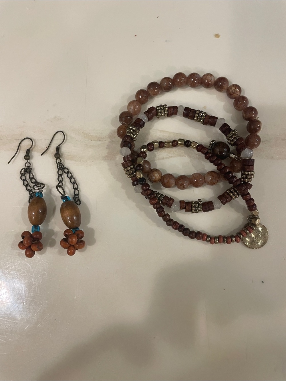 Earthy Brown Multi-Strand Beaded Bracelet Set